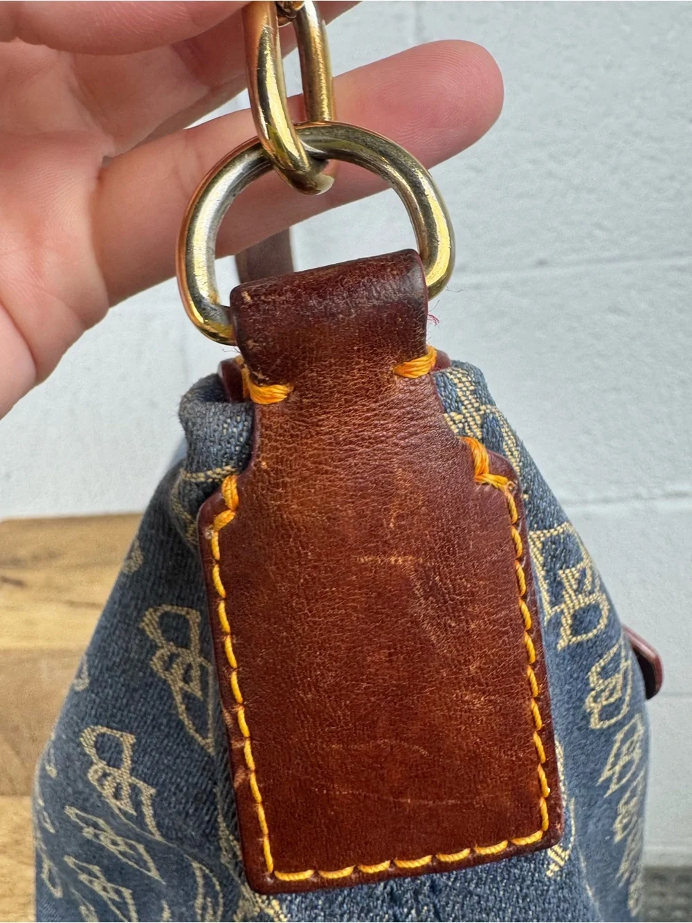 Dooney & Bourke Denim Monogram Hobo Shoulder Bag Leather Duck Charm Y2K